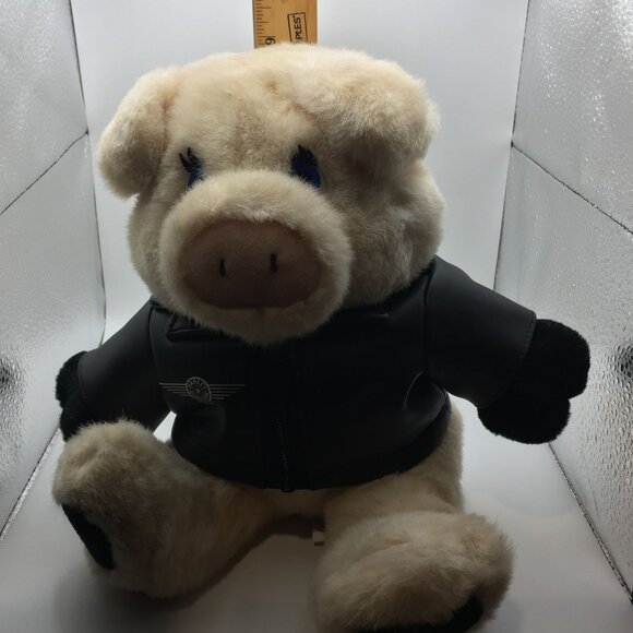 Vtg Harley Davidson God Bless America Plush Pig Stuffed Animal Motorcycle Jacket - Picture 12 of 13